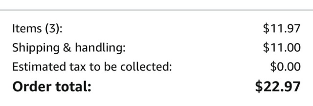 Total item and shipping cost on Amazon