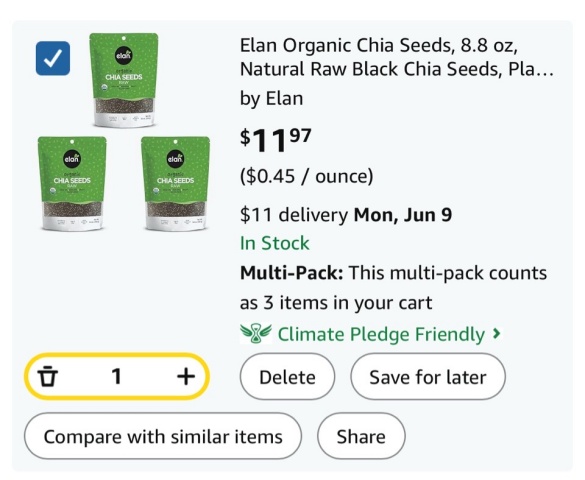 Chia seed bundle listing on Amazon
