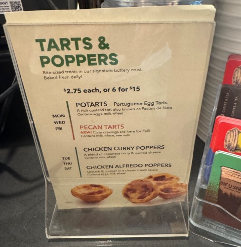 インフュージョンカフェのタルトメニュー