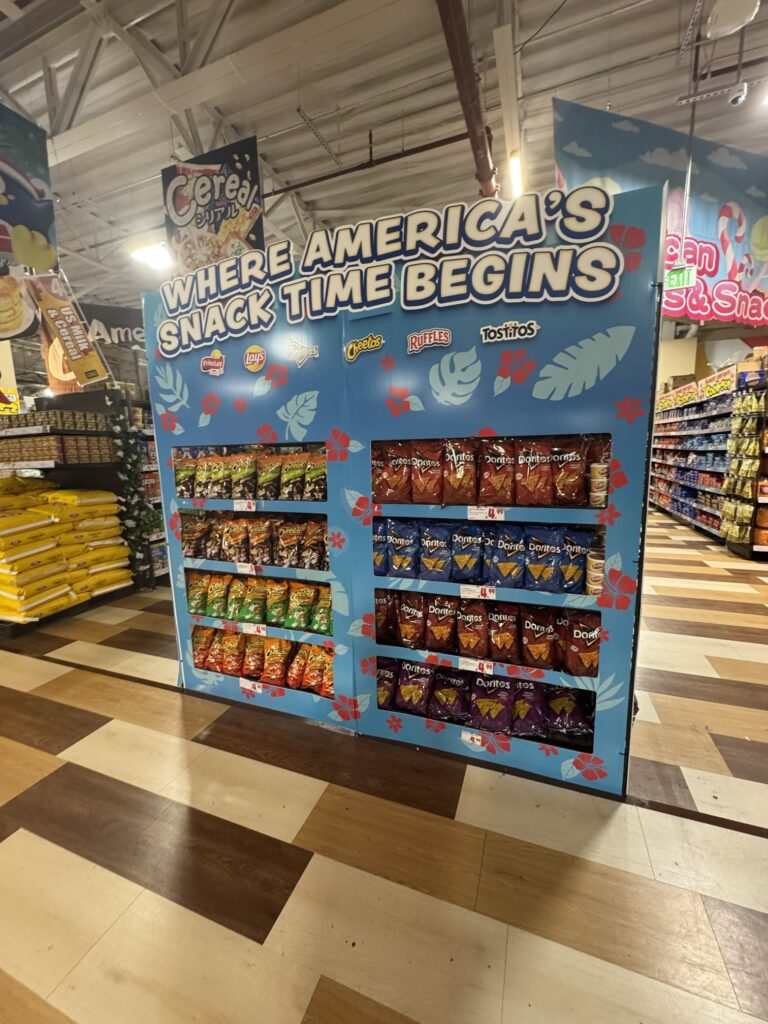 Turn right at the chips shelf.