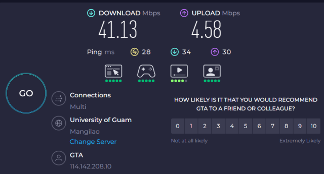 Measured internet speed at Infusion (screenshot)