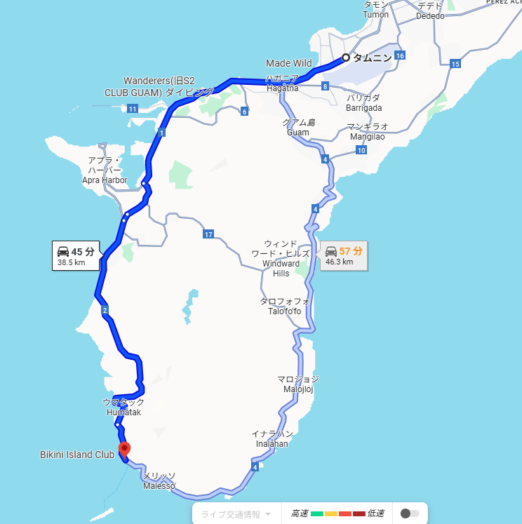 タムニングからミリタリーベースに向かって進みメリッソ桟橋へ行くルート