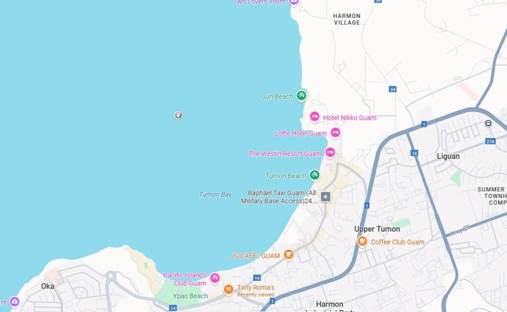 2本目のダイビングポイントは、ちょうどタモン湾沖のあたり。