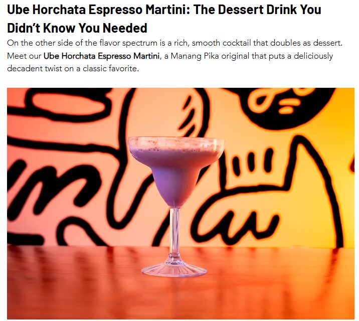 人気店ザクラックドエッグの隣にある謎のメキシカン料理店Manang Pika Tumon で提供される書くカクテル Ube Horchata Espresso Martini)