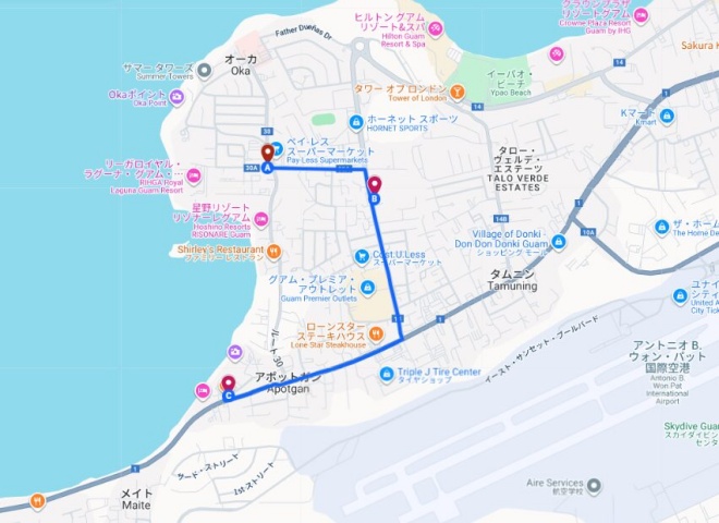 オカポイント周辺のレストラン位置関係（地図）