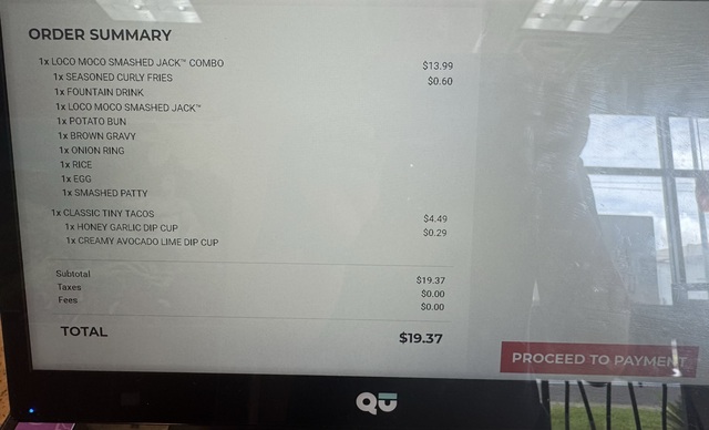 グアムのジャックインザボックスでお支払い画面です