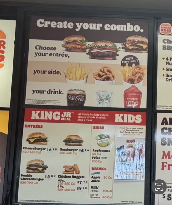 このようにバーガーキンググアム店舗ではCOMBOと表記されたものがあります。