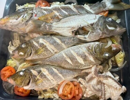 キツネフエフキの蒸し焼き