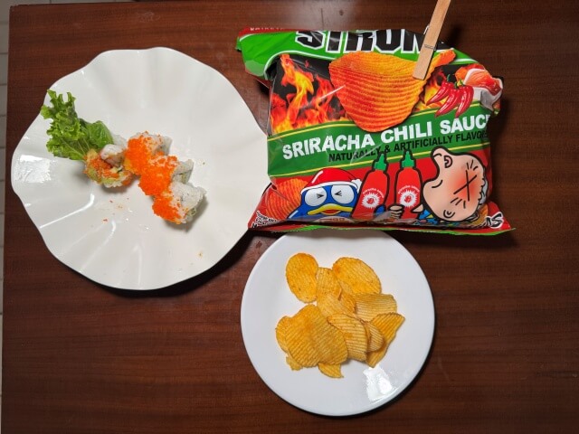 I tried Karamucho Sriracha with California sushi.
