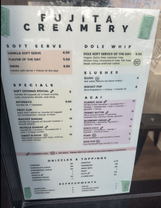 フジタクリマリーのメニュー2025年