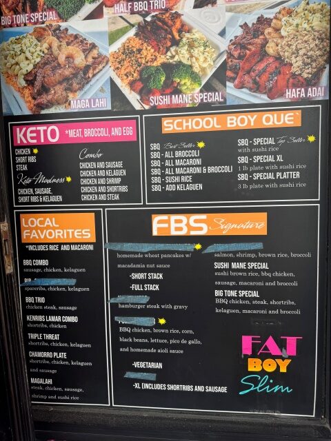 ヘビーヒッターズの店の外にあるメニュー