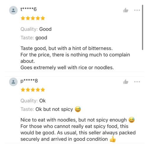Another online review screenshot for Donki taberu rayu