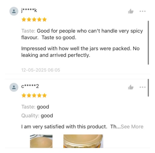 Online customer review screenshot: positive feedback for Donki chili oil