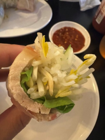 Inside of the summer roll with shrimp and vegetables