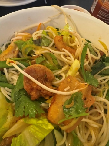 Close-up of the toppings on the cold noodles
