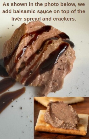 Liver spread on crackers with balsamic sauce