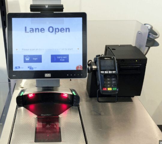 Self-checkout machines at Pay-Less