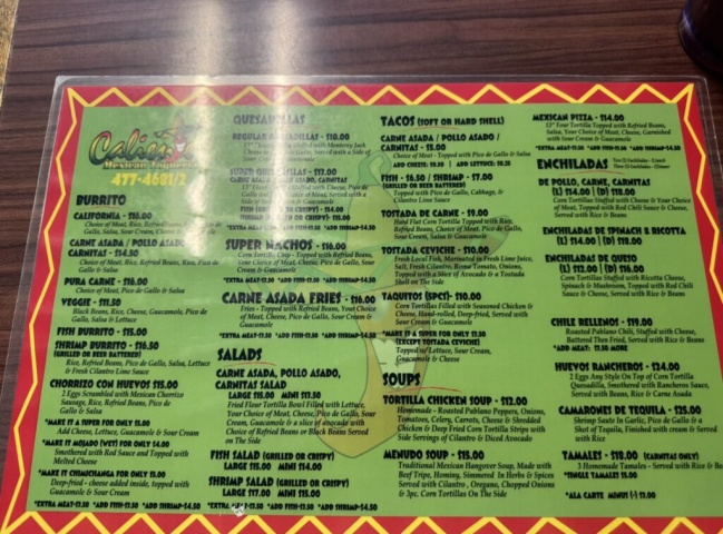 カリアンテのメニューです。