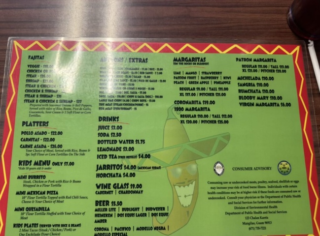 カリアンテのメニューです。裏面